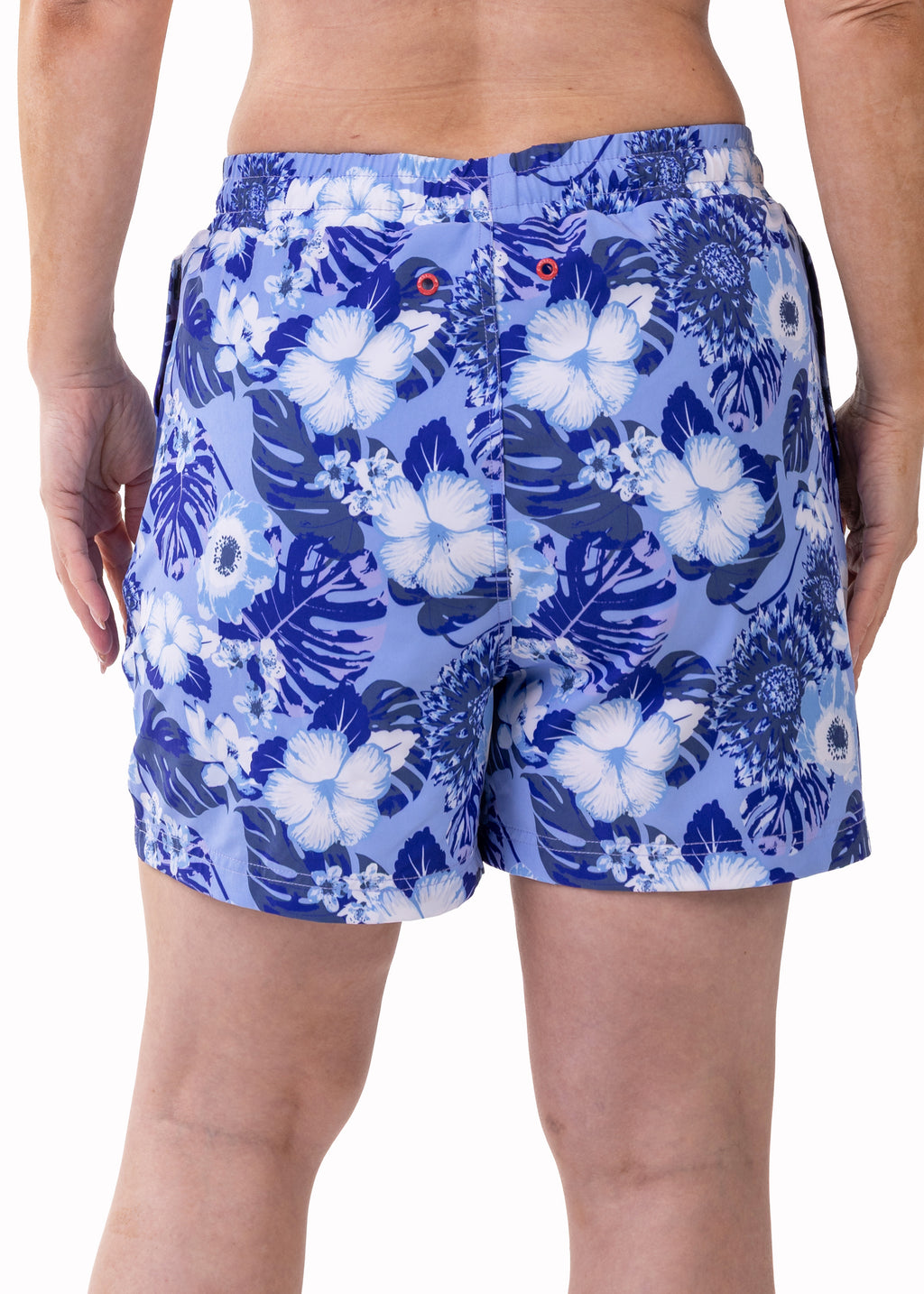 Pedra Women's Swim Shorts with Compression Liner – Flower Blue Print, image 2