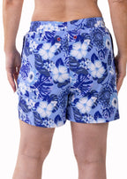 Pedra Women's Swim Shorts with Compression Liner – Flower Blue Print, image 2