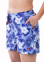 Pedra Women's Swim Shorts with Compression Liner – Flower Blue Print, image 3